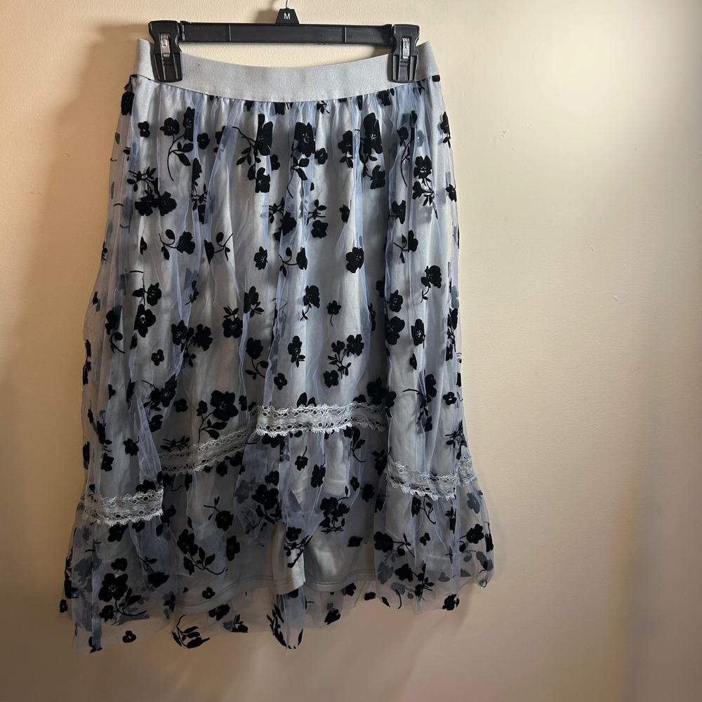 Kate Kasin Sheer Floral Tulle Midi Skirt Sz‎ M Fairy Grunge Whimsigoth Femme Y2